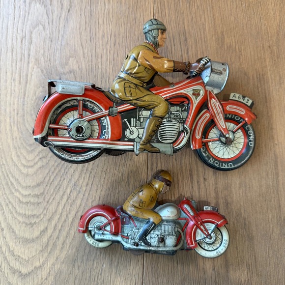 Other - Vintage Arnold A643 Model Tin Toy Motorcycle with Rider Union Cord A643 GF207